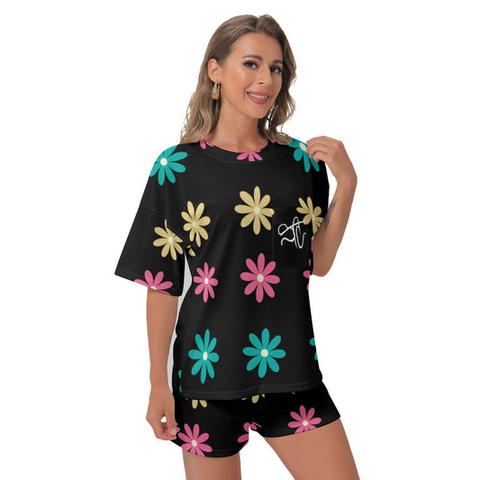 SAC Flower Bomb  Drop Shoulder T-shirt Shorts Suit