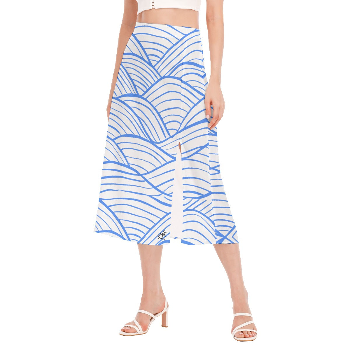 SAC Antigua Blue High Slit Long Skirt