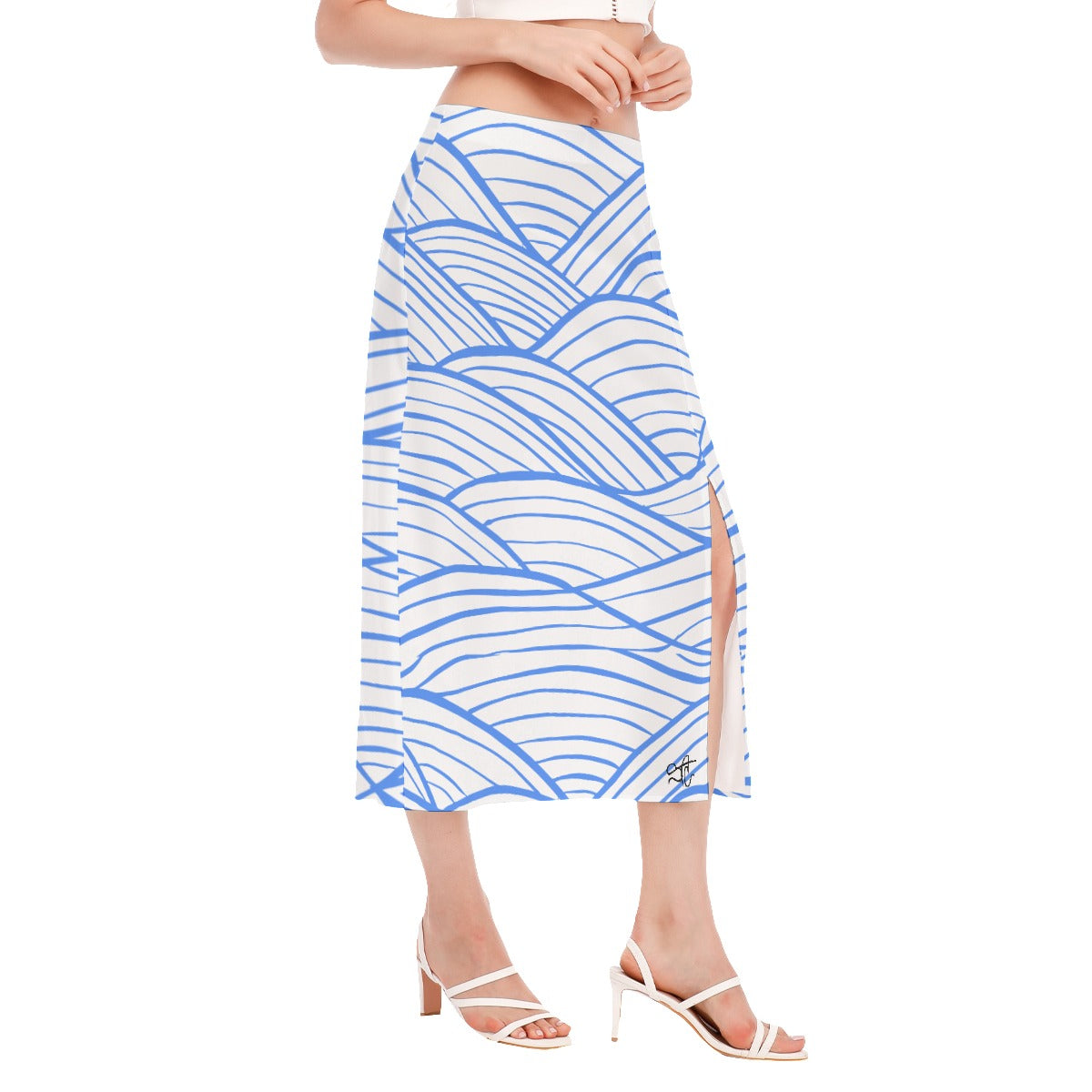 SAC Antigua Blue High Slit Long Skirt