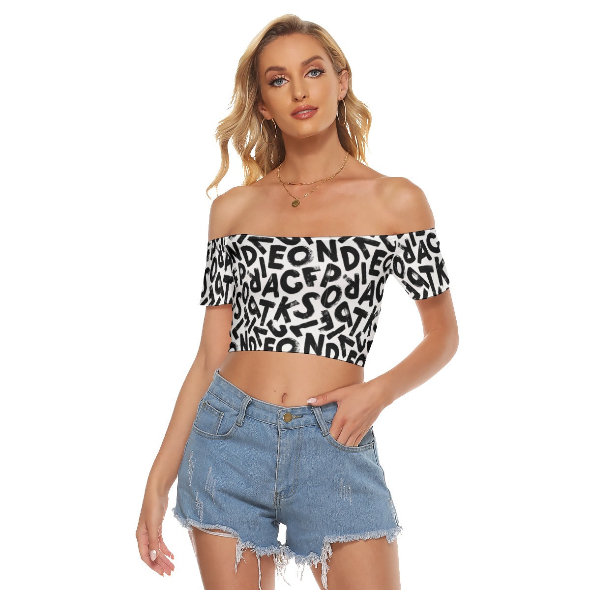 SAC Alpha-black Off-shoulder Cropped T-shirt